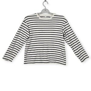 Uniqlo Kids Black and White Striped Long Sleeve Cotton T-Shirt Size 9-10